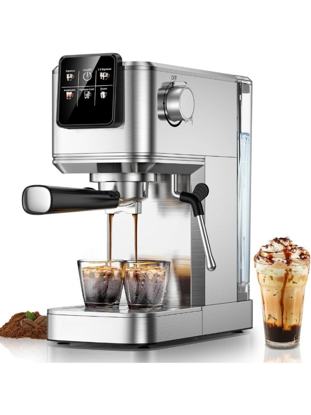Espresso Machine 20 Bar with Touch Screen, Hot & Iced Coffee Maker, Stainless